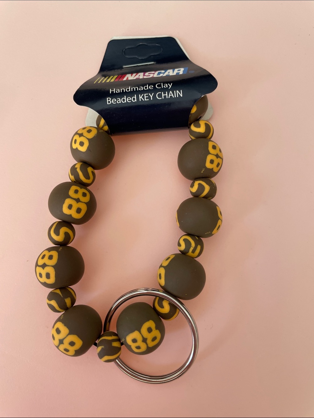 NASCAR Handmade Clay Beaded Key Chain - Brown & Yellow #88 Vintage